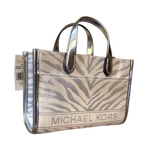 MICHAEL KORS *NWT* Gigi Small Metallic Zebra Jacquard Tote Bag Retail $278